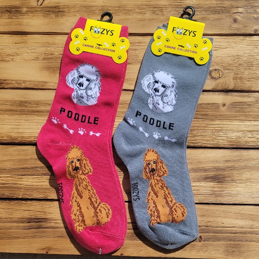 NWT Foozys Poodle Socks - Pink and Gray 2 Pair Set - Unisex